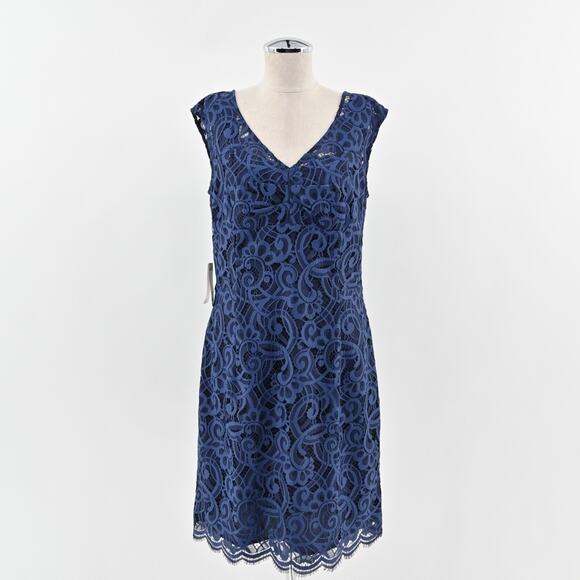 LILLY PULITZER Rosaline About Face Lace Dress Size 12 Blue Cap Sleeve V Neck NEW - Picture 1 of 14